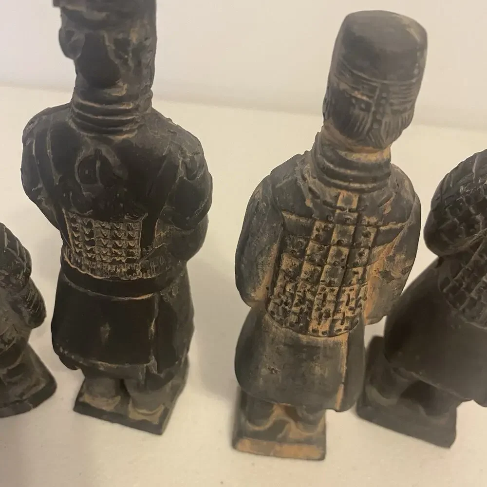 Vintage MCM Lot Of 4 Chinese Warrior Terra Cotta Stone Carved Figurines Novelty